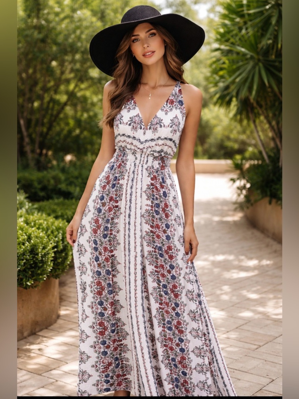 Soieblu boho vneck open tie back maxi dress